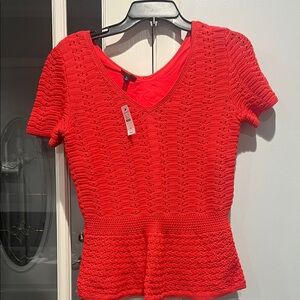 NET Talbots  coral Crochet Peplum Short Sleeve Top